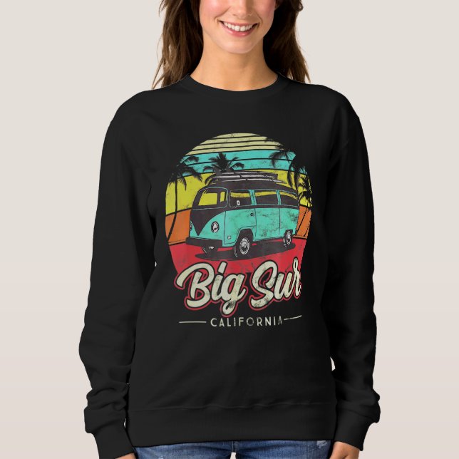 Big Sur California Retro Beach Handflatan Träd Vin T Shirt (Framsida)