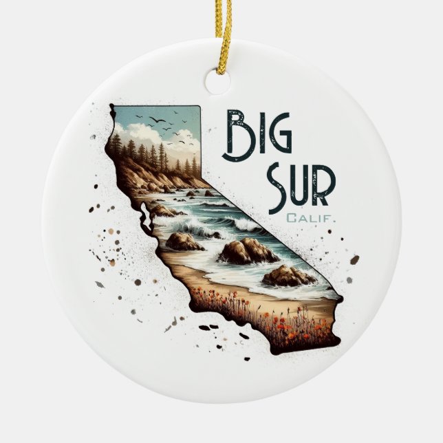 Big Sur California Souvenir Gift Julgransprydnad Keramik (Framsidan)