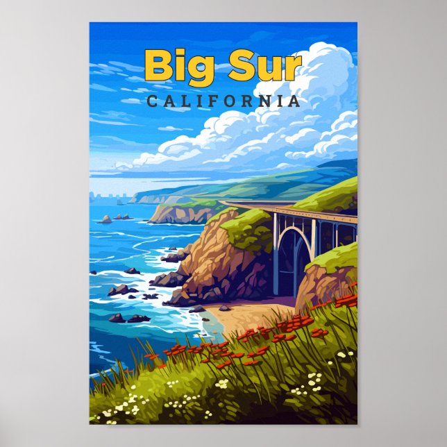 Big Sur California Travel Art Vintage Poster (Framsidan)