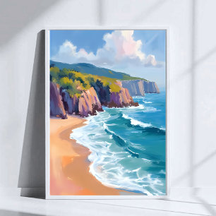 Big Sur, Kalifornien Akvarell Havsmålning Poster