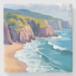 Big Sur, Kalifornien Akvarell Havsmålning Stenunderlägg