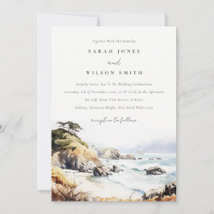 Big Sur, Kalifornien Akvarell Landskaps Bröllop Inbjudningar