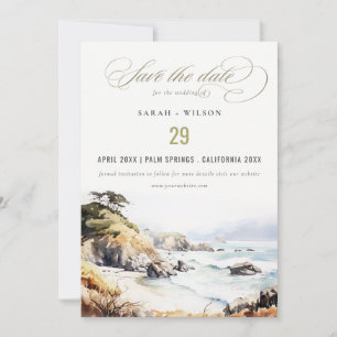 Big Sur, Kalifornien Akvarell Landskaps Bröllop Spara Datumet