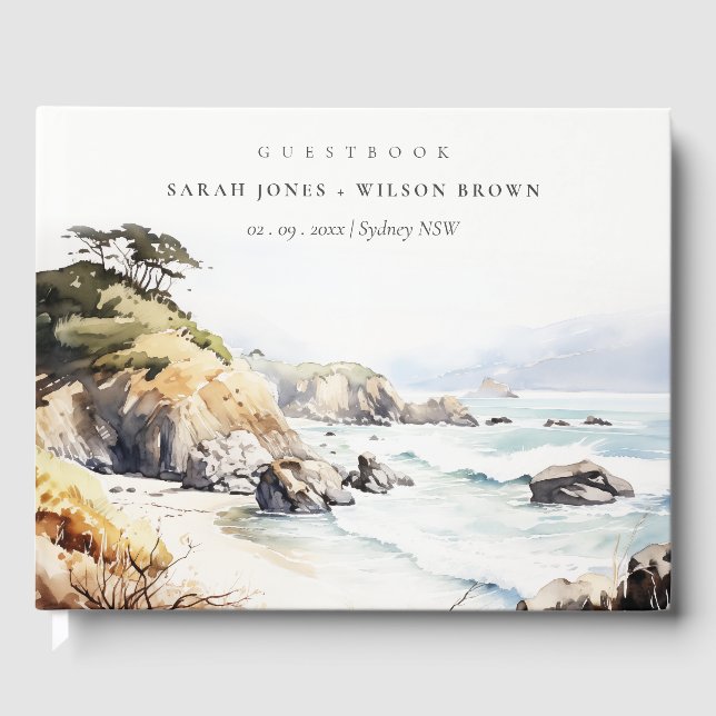 Big Sur, Kalifornien Akvarell Landskapsbröllop Gästböcker (Framsida)