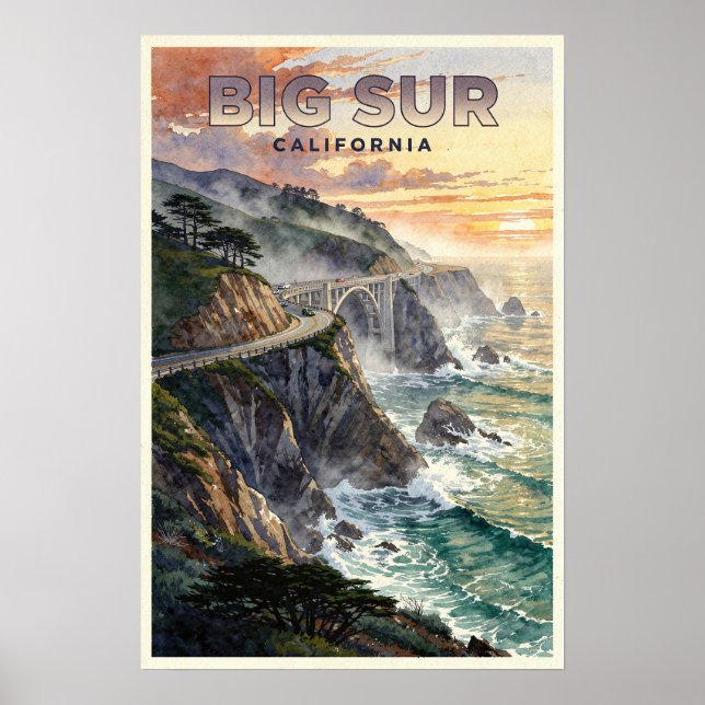 Big Sur Kalifornien Kust Retro Resa Poster (Framsidan)