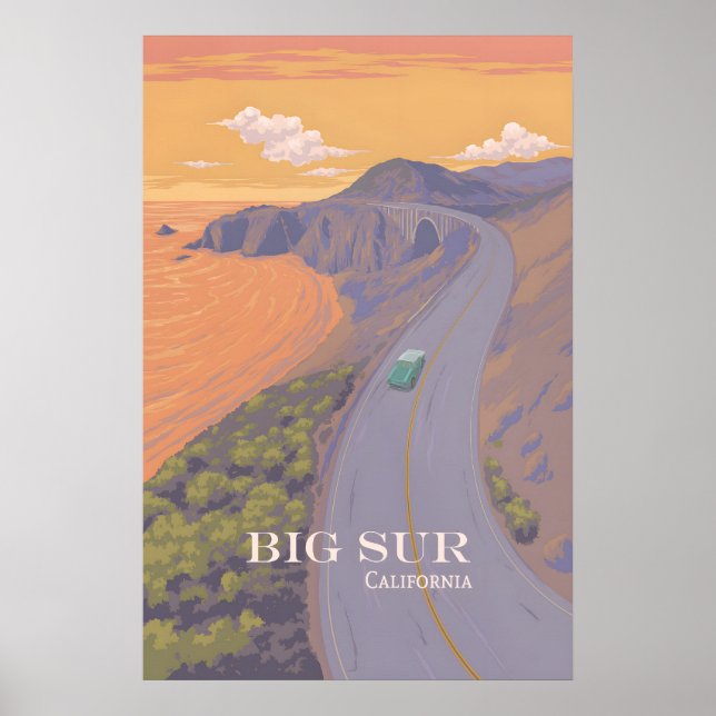 Big Sur Kalifornien Reseskylt Poster (Framsidan)