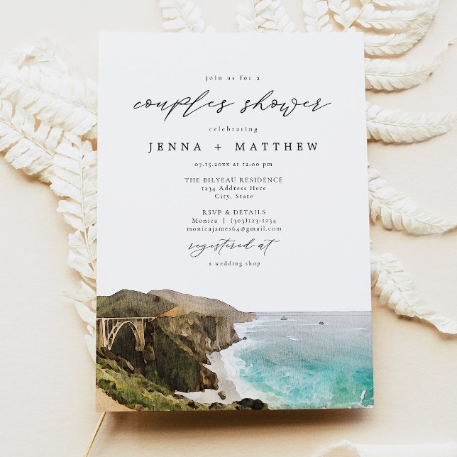 BIG SUR kustlinje Kalifornien par dusch Inbjudningar (Watercolor Big Sur California Coastline Wedding Couples Shower Invitation)