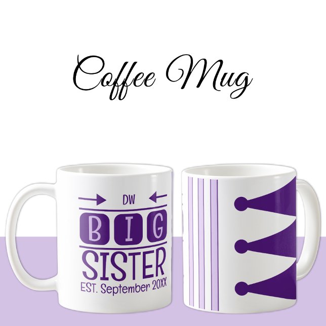 Big syster initialer est. månadsvis lila kaffemugg (Skapare uppladdad)