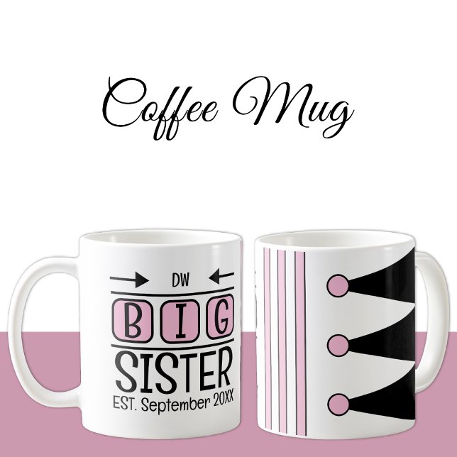Big syster initialer est. månadsvis rosa kaffemugg (Skapare uppladdad)