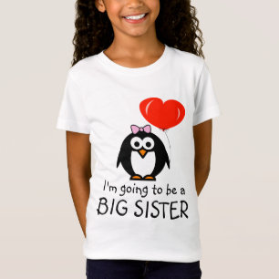 Big syster t-shirt för syskon Penguin-tecknad
