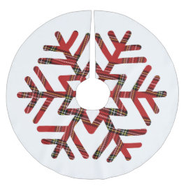 Big Tartan Snowflake Red nd White Julgransmatta Borstad Polyester