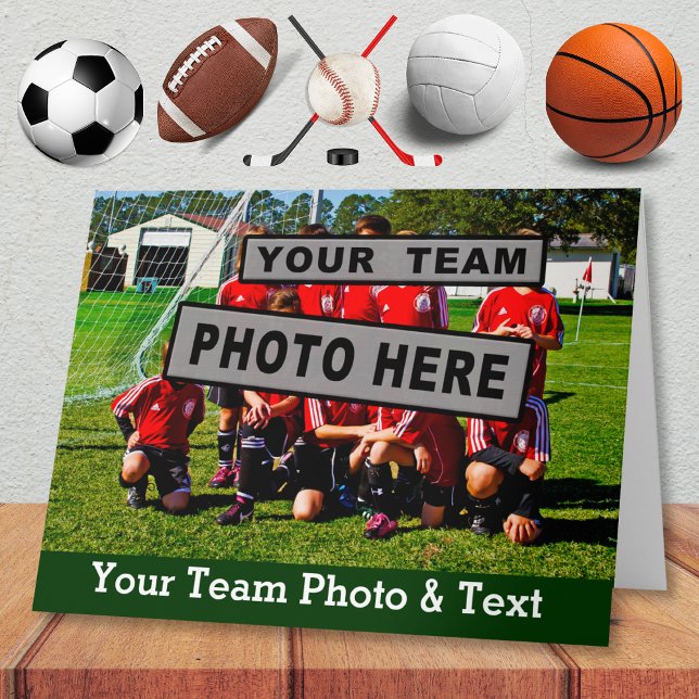 BIG TEAM-FOTO-kort med texten också Kort (Sports Themed Cards for Any Sport. Coach Thank You Cards. Basketball themed cards. Hockey cards.)