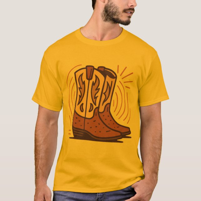 Big Texas Boots - Retro Cowboy T Shirt (Framsida)