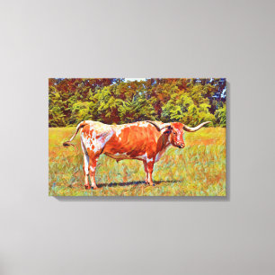 Big Texas Longhorn Cow Canvas Art Skriv ut