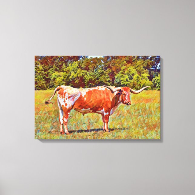 Big Texas Longhorn Cow Canvas Art Skriv ut (Framsida)