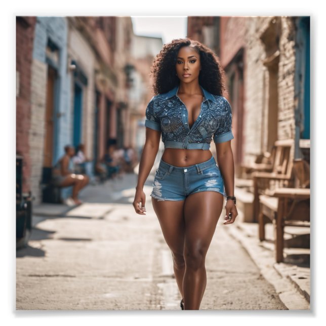 Big Thighs Black Girl i Finare Denim Walking Fototryck (Framsidan)