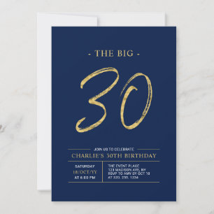 Big Thirty Guld & Marinblå 30-årsfest Inbjudningar