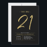 Big Tjun One | Guld & Black 21:a födelsedagen Part Inbjudningar<br><div class="desc">Fira din speciella dag med den här enkla snyggten 21:a födelsedagsinbjudan. Den här designen har ett penselskript "Big 21" med en ren layout i en svart kombination av färg och guld. Fler formgivningar och party-tillbehör finns på min butik BaraBomDesign.</div>