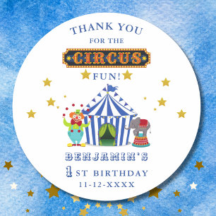 Big Top Circus 1st Birthday Tack Runt Klistermärke