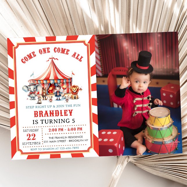 Big Top Circus Animals Carnival Birthday Photo Inbjudningar (Skapare uppladdad)