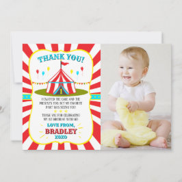 Big Top Circus Carnival 1:a födelsedagsfoto Tack Kort