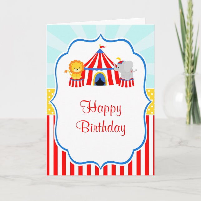 Big Top Circus Carnival Birthday i Red Birthday Kort (Framsida)