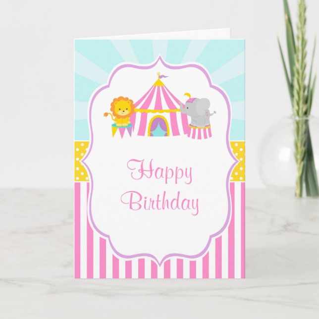 Big Top Circus Carnival Birthday i Rosa Birthday Kort (Framsida)