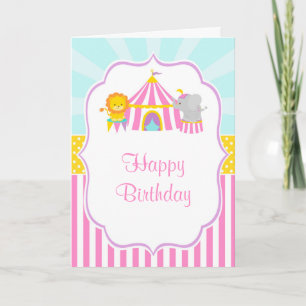Big Top Circus Carnival Birthday i Rosa Birthday Kort