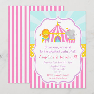Big Top Circus Carnival Birthday på Rosa Inbjudningar