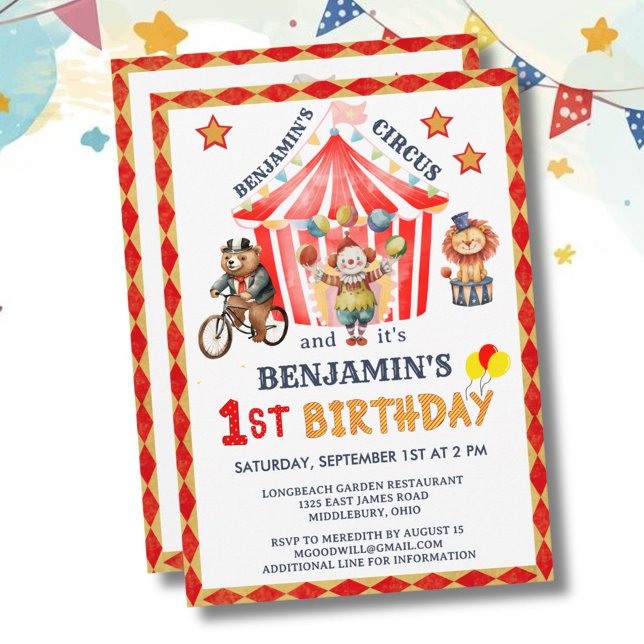 Big Top Circus Carnival Boy 1st Birthday  Inbjudningar (Skapare uppladdad)