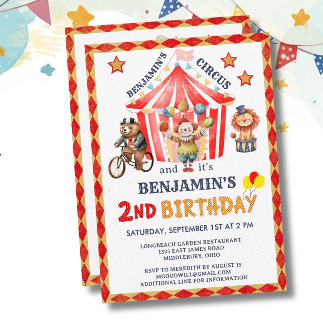 Big Top Circus Carnival Boy 2nd Birthday  Inbjudningar (Skapare uppladdad)