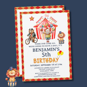 Big Top Circus Carnival Boy Femte födelsedagen Inbjudningar