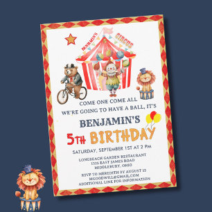 Big Top Circus Carnival Boy Femte födelsedagen Inbjudningar