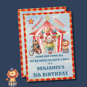Big Top Circus Carnival Femte födelsedag Inbjudningar