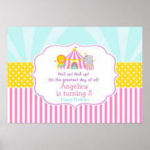 Big Top Circus Carnival Rosa Birthday Poster