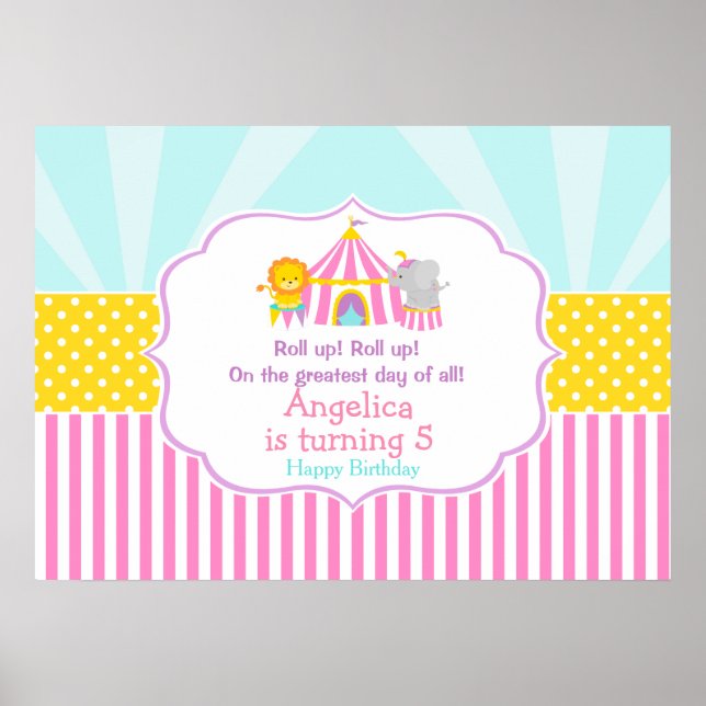 Big Top Circus Carnival Rosa Birthday Poster (Framsidan)