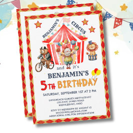 Big Top Circus Karneval Pojke 5-årsdag Inbjudningar