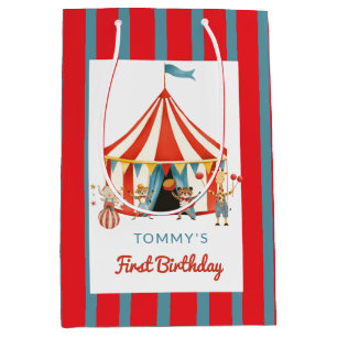 Big Top Första Födelsedags Nöje Röda Blå Djur