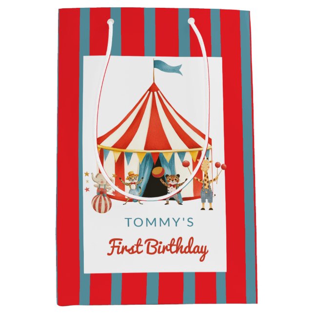 Big Top Första Födelsedags Nöje Röda Blå Djur (Framsidan)