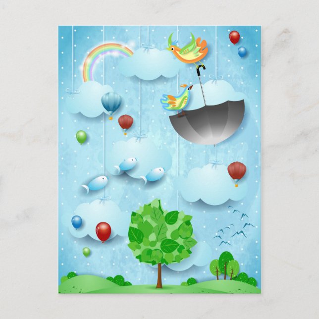 Big träd och flygfåglar vykort (Framsida)