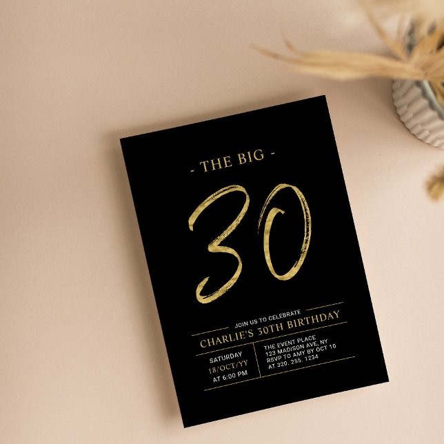 Big Trety | Guld och Svarta 30års födelsedag Party Inbjudningar (Skapare uppladdad)
