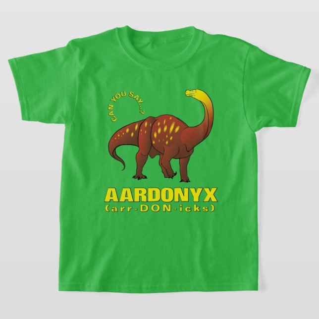 Big Utdöda Namn (#1): Aardonyx dinosauurbarn T Shirt (Laydown)