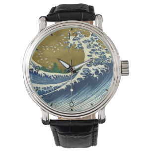 Big Wave (Blue and Guld Japansk Art, Hokusai) Armbandsur