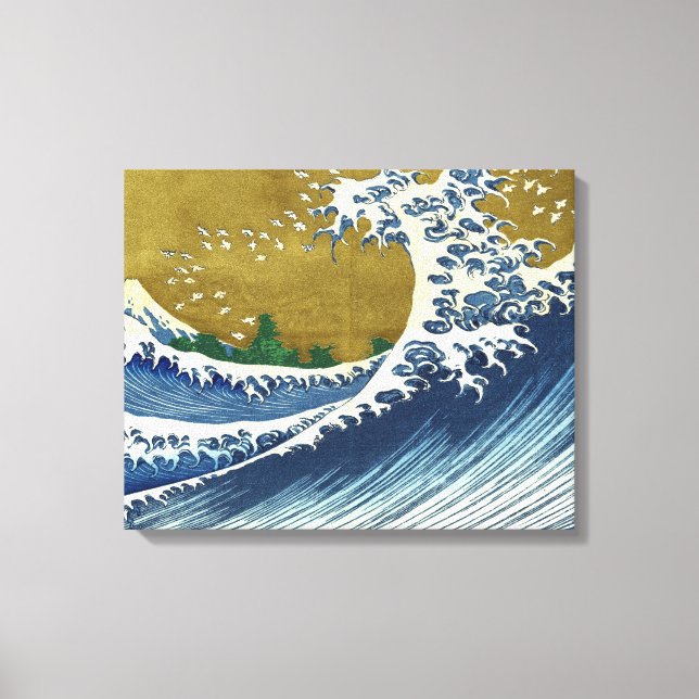 Big Wave (Blue and Guld Japansk Art, Hokusai) Canvastryck (Framsida)