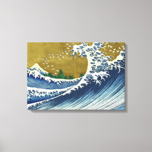 Big Wave (Blue and Guld Japansk Art, Hokusai) Canvastryck