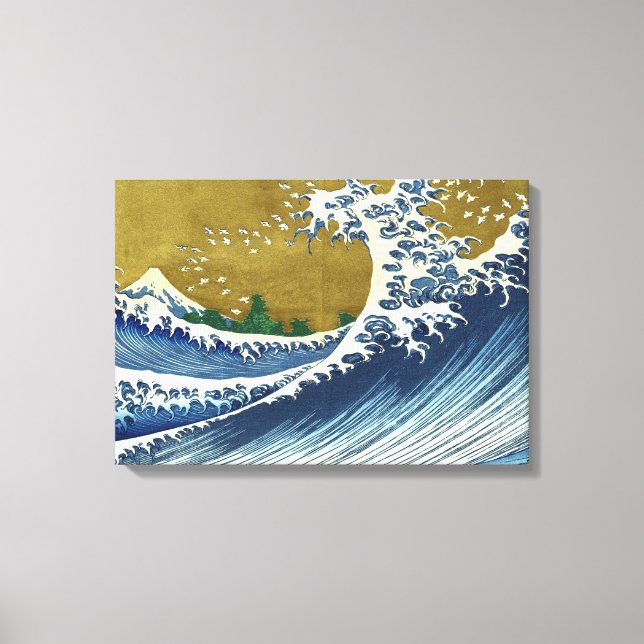 Big Wave (Blue and Guld Japansk Art, Hokusai) Canvastryck (Framsida)