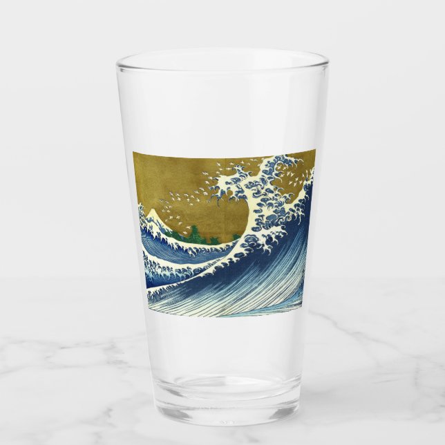 Big Wave (Blue and Guld Japansk Art, Hokusai) Glaskopp (Framsida)