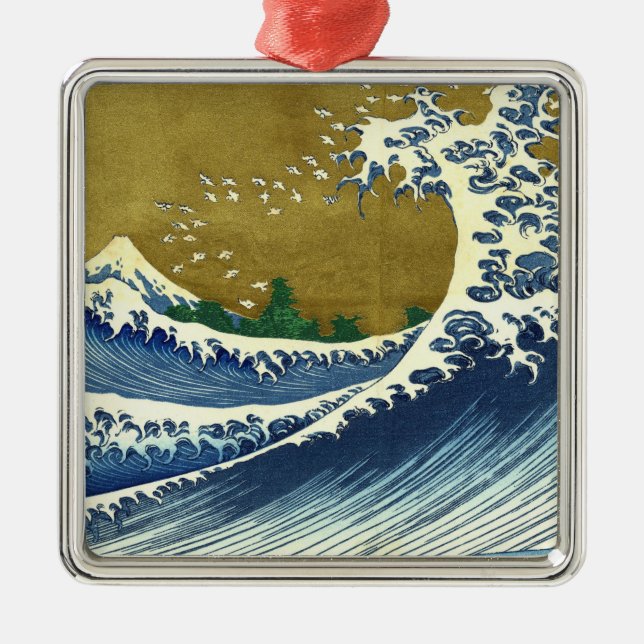 Big Wave (Blue and Guld Japansk Art, Hokusai) Julgransprydnad Metall (Framsidan)