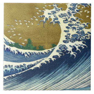 Big Wave (Blue and Guld Japansk Art, Hokusai) Kakelplatta