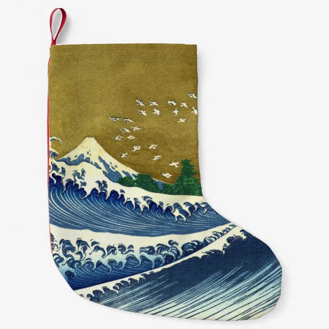 Big Wave (Blue and Guld Japansk Art, Hokusai) Liten Julstrumpa (Framsidan)
